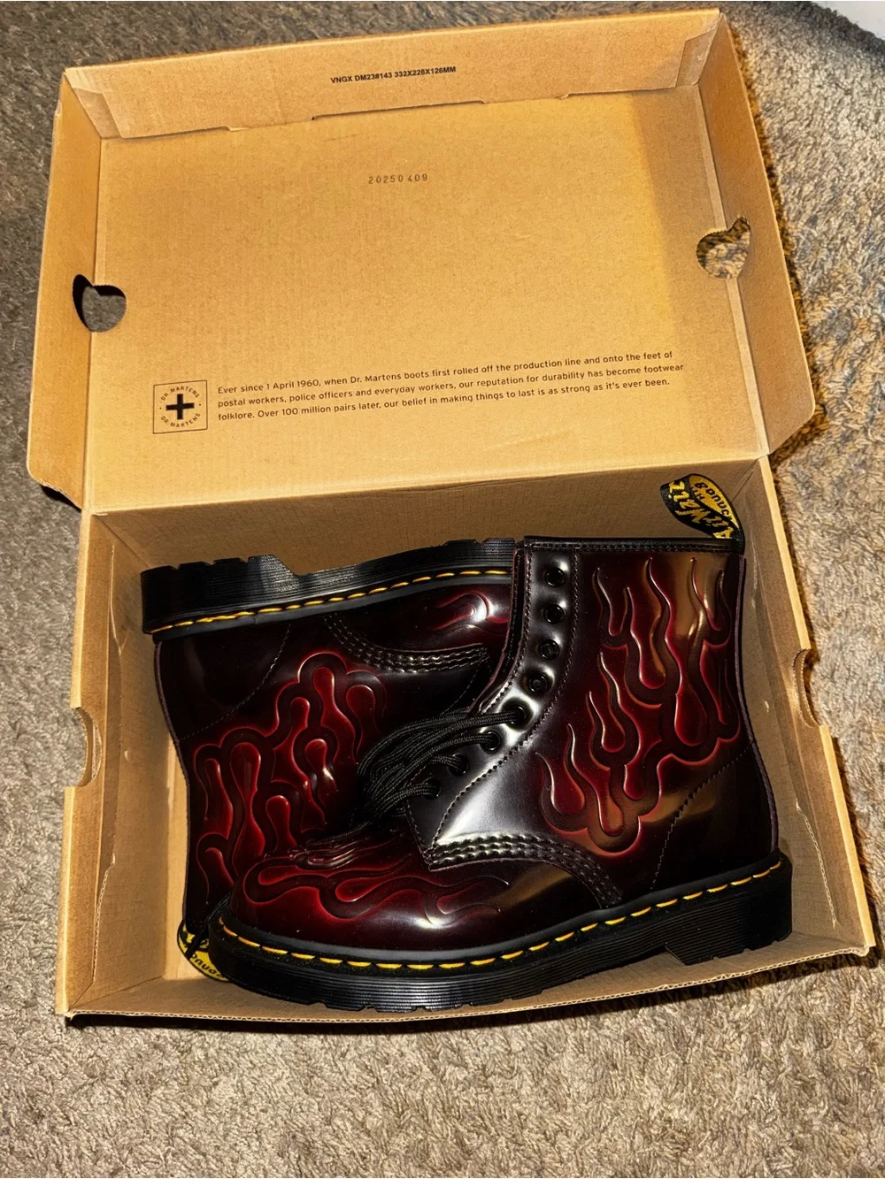 Dr. Martens Men's Burgundy and Black Flame Leather Boots